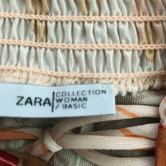 Zara Shirt Womens Sz L Pink Beige Floral Knit Turtleneck Blouson Tunic Top Boho - Picture 7 of 10